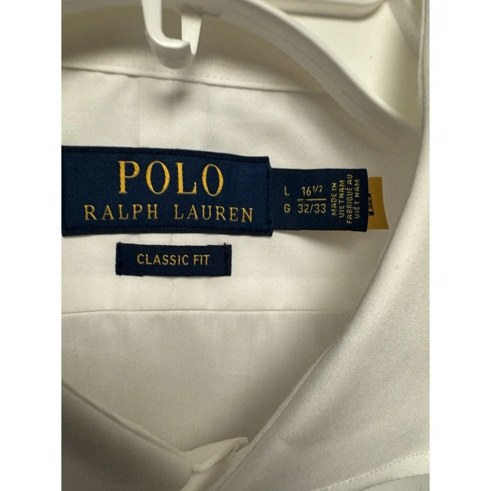 Polo Ralph Lauren Mens Classic Fit 16 1/2 32/33 Core Replen ll White Long Sleeve